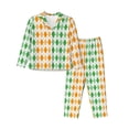 thumbnail image 1 of Salouo St. Patrick's day argyle Pattern Women's Pajamas Set Long Sleeve Button Down Sleepwear Soft Pj Lounge Sets for women 2 Piece Pjs Set with Long Pants-Large, 1 of 7