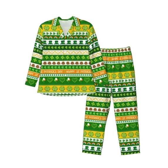Salouo St. Patrick's day in green colors Print Button-Front Long Sleeve Pajama Set for Men, Soft 2Pjs Men's Long Sleeve Sleepwear-X-Large