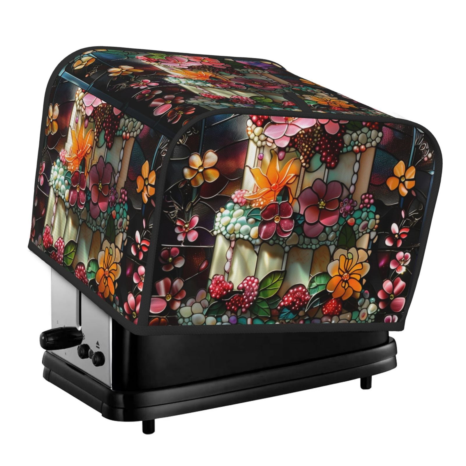 Salouo Stained Glass Floral Cake Pattern Four Slice Bread Machine Cover