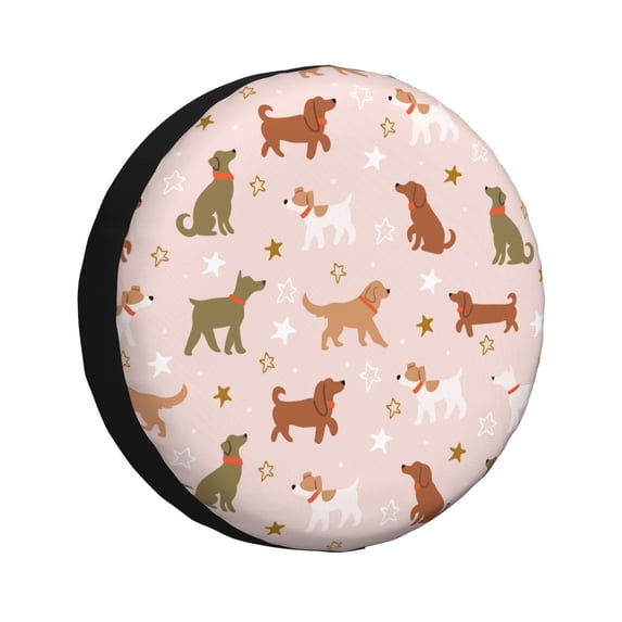 Salouo Star Cute Dog Print Spare Tire Cover 14-17 inch Spare Tire Protector Universal Tough Tire Wheel Cover for Trailer SUV and Truck-14 inch
