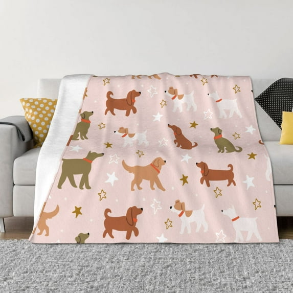 Salouo Star Cute Dog Print Throw Blanket Gifts for Women Men Soft Flannel Blanket for Home Living Room Decor Bedroom Blanket Gifts for Mom Dad -60"x50"