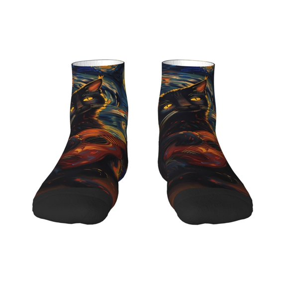 Salouo Starry Night Cat Guitarist Pattern Unisex Middle Tube Socks,Middle-Finger Knee High Socks Over The Calf Tube Stocking Crew Stockings for Women and Men Tube Socks