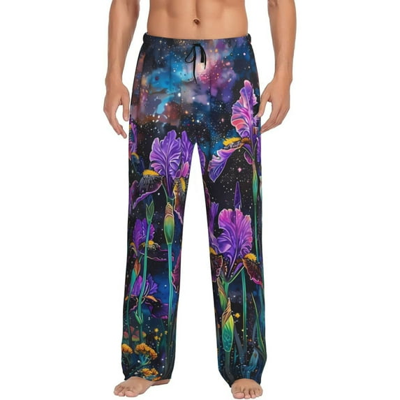 Salouo Starry Night Iris Field Print Pajama Pants for Men, Lounge Pants Elastic Waistband Casual Men's sleepwear Loungewear Sleep Pajama Pant -Large