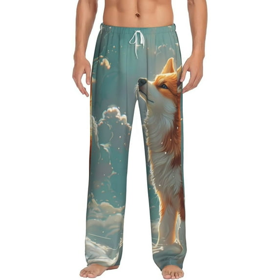 Salouo Starry Sky Cloud Fox Print Pajama Pants for Men, Lounge Pants Elastic Waistband Casual Men's sleepwear Loungewear Sleep Pajama Pant -X-Large