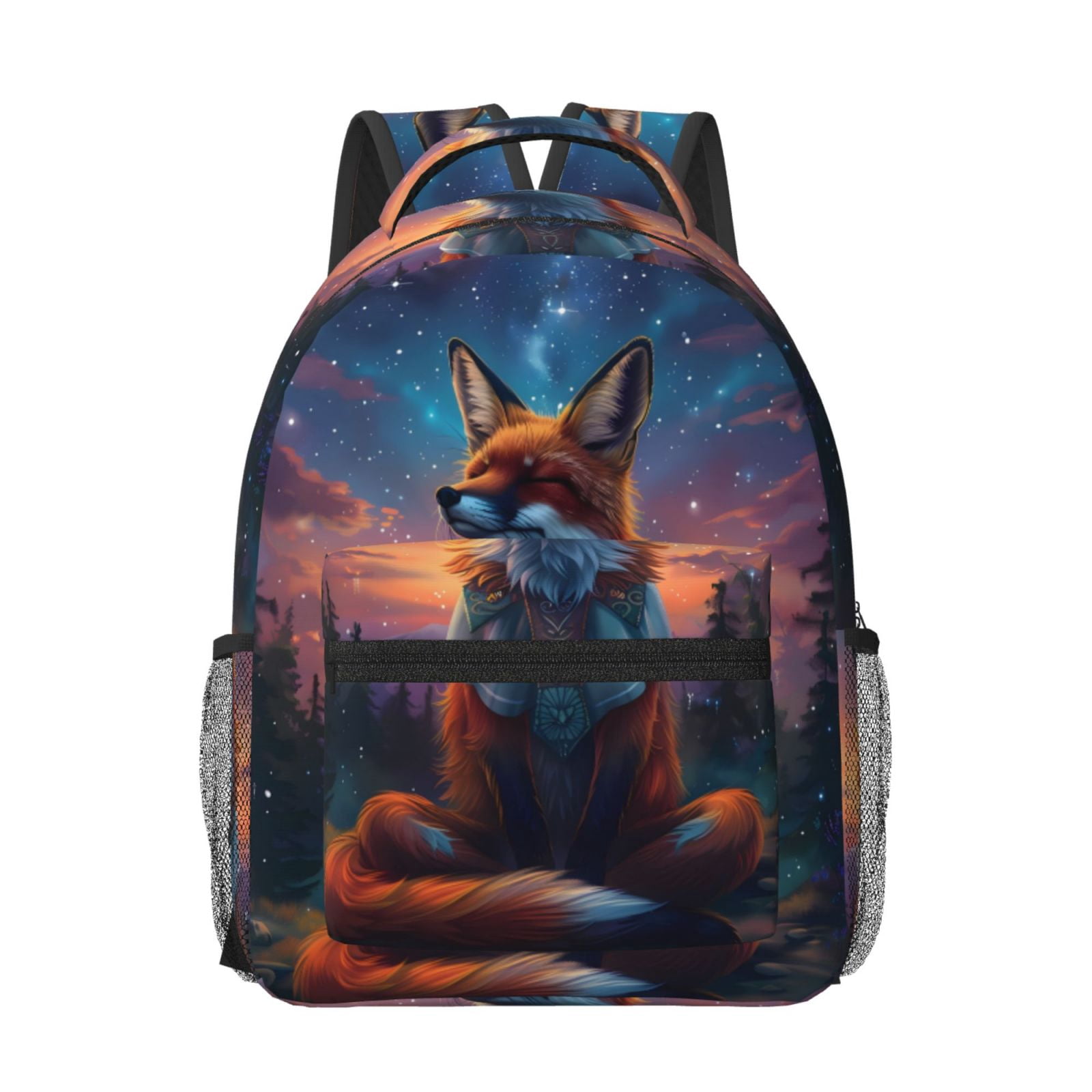 Salouo Starry Sky Meditating Fox Print Laptop Backpack 16.5'' Daypack ...