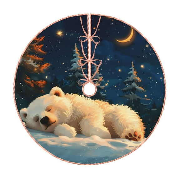 Salouo Starry Sky Sleep White Bear Christmas Tree Skirt 36" Farmhouse Christmas Decorations Snowman Xmas Tree Skirt Tree Mat for Holiday Party Decor
