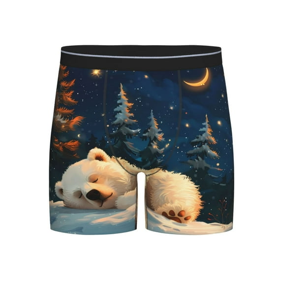 Salouo Starry Sky Sleep White Bear Pattern Men's Boxer Briefs, Soft & Breathable Underwear Elastic Waistband Briefs for Men,1-Pack