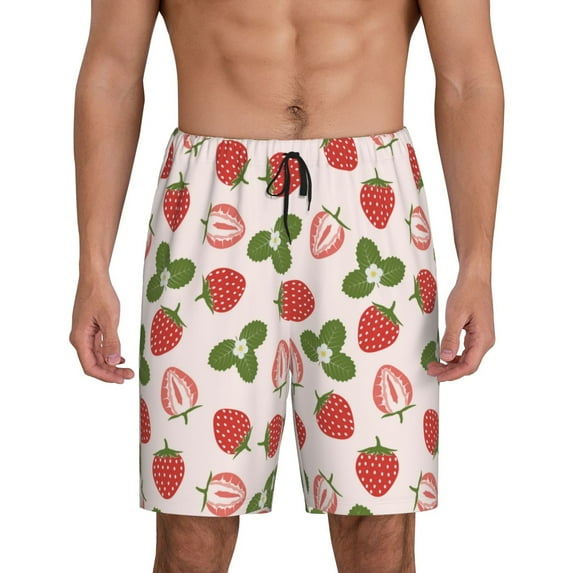 Salouo Strawberries And Leaf Pattern Men's Sleep Pajama Shorts,Pajama Bottoms Elastic Waistband Sleep Pajama Short PJ Shorts for Men -XX-Large