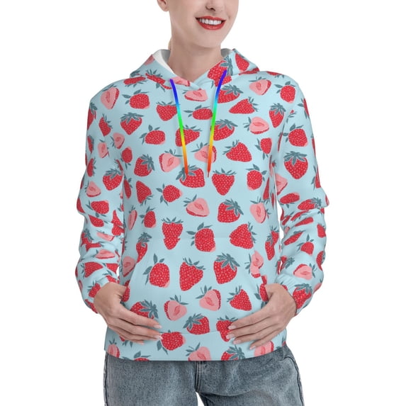 Salouo Strawberries Pattern Hoodie Sweatshirts for Women, Autumn Pullover Hoodie Workout Sweat Women's Long Sleeve Preppy Sweatshirts-Medium