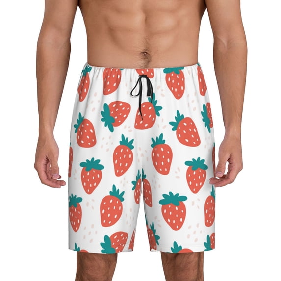 Salouo Strawberries Pattern Men's Sleep Pajama Shorts,Pajama Bottoms Elastic Waistband Sleep Pajama Short PJ Shorts for Men -Medium