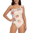 thumbnail image 1 of Salouo Strawberries Pattern One Shoulder Ruffled One Piece Swimsuit for Women V Neck Swimwear Tummy Control Bathing Suit-Large, 1 of 6