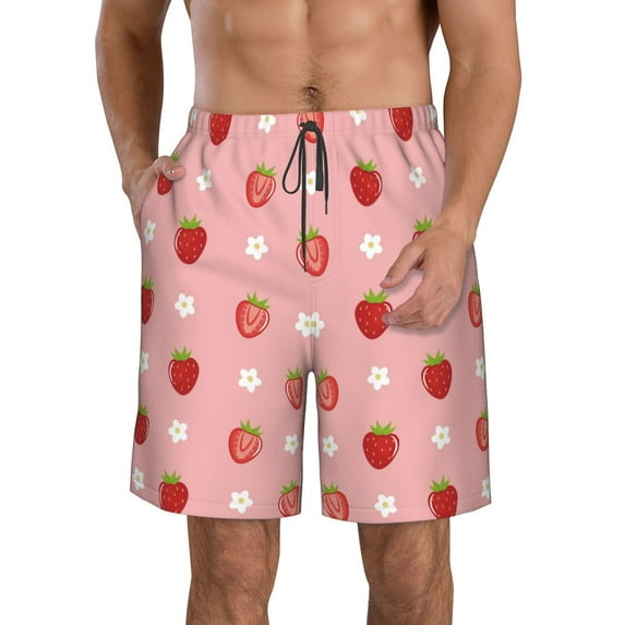 Salouo Strawberries Pattern Swim Trunks for Men,Men's Hawaiian Bathing Suit Swimsuits Quick Dry Swimming Board Shorts Beach Shorts with Pockets-Large