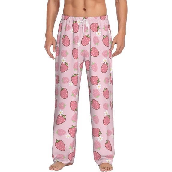 Salouo Strawberries Print Pajama Pants for Men, Lounge Pants Elastic Waistband Casual Men's sleepwear Loungewear Sleep Pajama Pant -Large