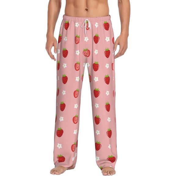 Salouo Strawberries Print Pajama Pants for Men, Lounge Pants Elastic Waistband Casual Men's sleepwear Loungewear Sleep Pajama Pant -Small
