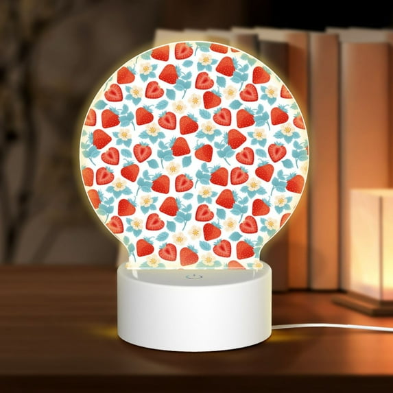 Salouo Strawberries for Round Acrylic Night Light - Acrylic Sheets with LED Light Lamp Base - Decorative Night Lamp for Restaurant Bar Cafe Shop Room Decoration