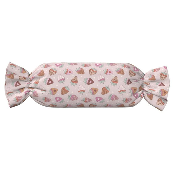Salouo Strawberry Cake Pattern Cute Bolster Pillow,Cylindrical Pillow Long Pillow for Bed Round Side Pillow for Knee/Leg/Neck ,- Length 24.4" x 9.8" Diameter