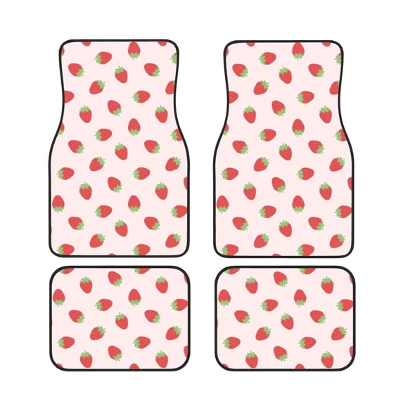 Salouo Strawberry for Car Floor Mat Set of 4–Car Carpet Mats - Car Mats with Anti-Slip Backing & Driver Heel Pad Universal Fit for Cars, Trucks, SUVs, and Vans