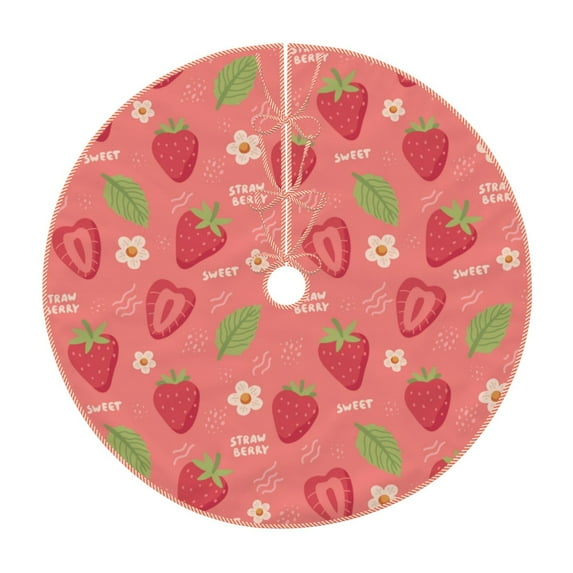 Salouo Strawberry Floral Christmas Tree Skirt 36" Farmhouse Christmas Decorations Snowman Xmas Tree Skirt Tree Mat for Holiday Party Decor