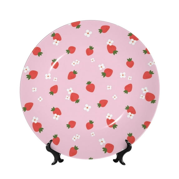 Salouo Strawberry Floral Pattern Bone China Decorative Plate,Holiday Decor Decorative Ceramic Plates with Stand Elegant Home DéCor for Hallway/Living Room/Bedroom-7in