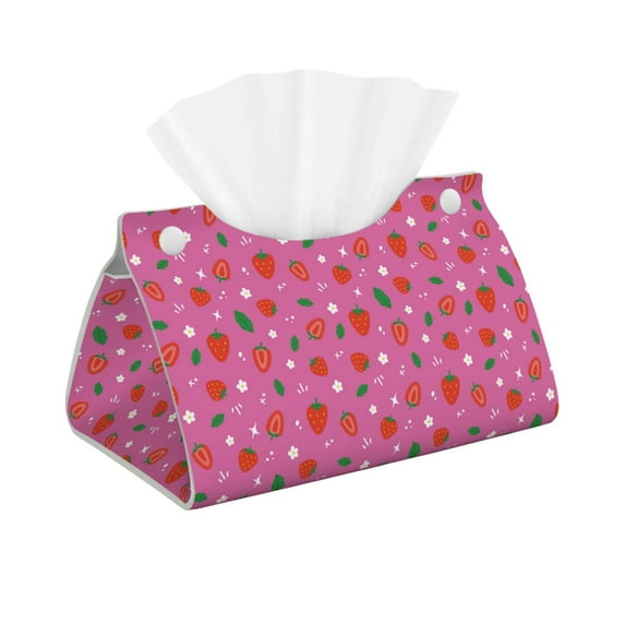 Salouo Strawberry Floral Pattern Long Tissue Box Cover Rectangular–Plus Size Tissue Box Holder Modern LeatheLarge Tissue Holder for Bathroom Car & Office Decor