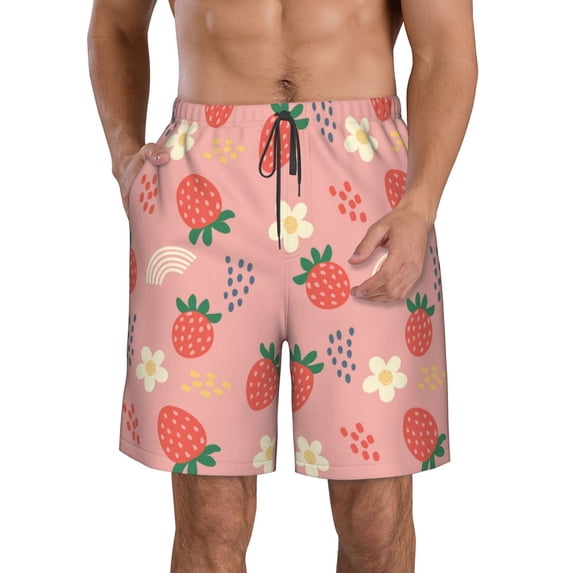 Salouo Strawberry Floral Pattern Swim Trunks for Men,Men's Hawaiian Bathing Suit Swimsuits Quick Dry Swimming Board Shorts Beach Shorts with Pockets-X-Large