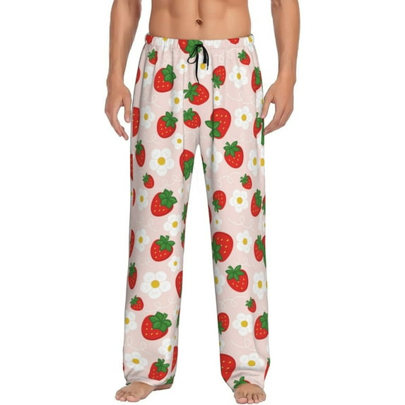 Salouo Strawberry Floral Print Pajama Pants for Men, Lounge Pants Elastic Waistband Casual Men's sleepwear Loungewear Sleep Pajama Pant -X-Large