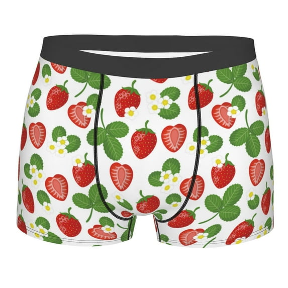 Salouo Strawberry Print Men's Boxer Briefs,Breathable Underwear Elastic Waistband Briefs for Men -Small