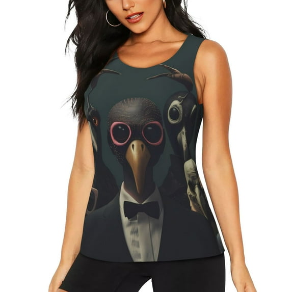 Salouo Stylish Avian Gathering Pattern Workout Tank Tops for Women,Gym Exercise Sleeveless Running Loose Athletic Top Fit Yoga Tops Active Shirts-XX-Large