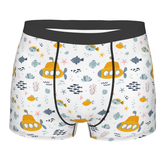 Salouo Submarine Ship Print Men's Boxer Briefs,Breathable Underwear Elastic Waistband Briefs for Men -Medium