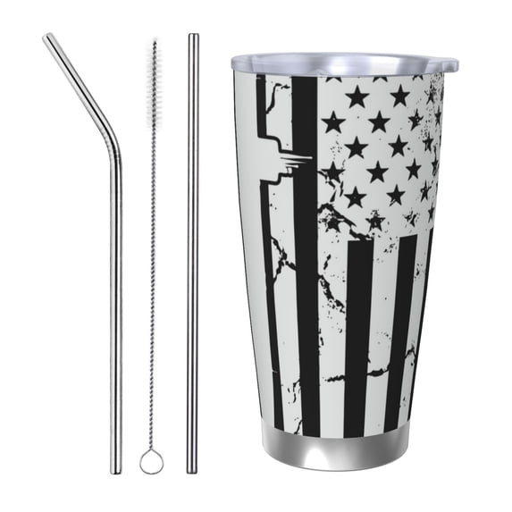 Salouo Submarine Vintage Flag Print 20oz Tumbler with Lid,Stainless Steel Vacuum Insulated Tumbler Durable Insulated Coffee Mug Thermal Cup with Splash Proof Sliding Lid-Straw Three-piece Set
