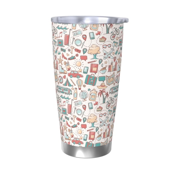 Salouo Summer Life Print 20oz Tumbler with Lid,Stainless Steel Vacuum Insulated Tumbler Durable Insulated Coffee Mug Thermal Cup with Splash Proof Sliding Lid-Without Straw
