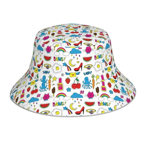 Salouo Summer Print Unisex Bucket Hat, Outdoor Summer Beach Fishing Sun Hat Fun Outdoor Vacation Hat for Men Women Teens,Reversible Double-Side-Wear