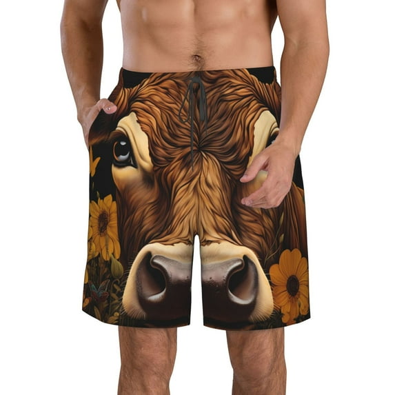 Salouo Sunflower Butterfly Cow Pattern Swim Trunks for Men,Men's Hawaiian Bathing Suit Swimsuits Quick Dry Swimming Board Shorts Beach Shorts with Pockets-3X-Large
