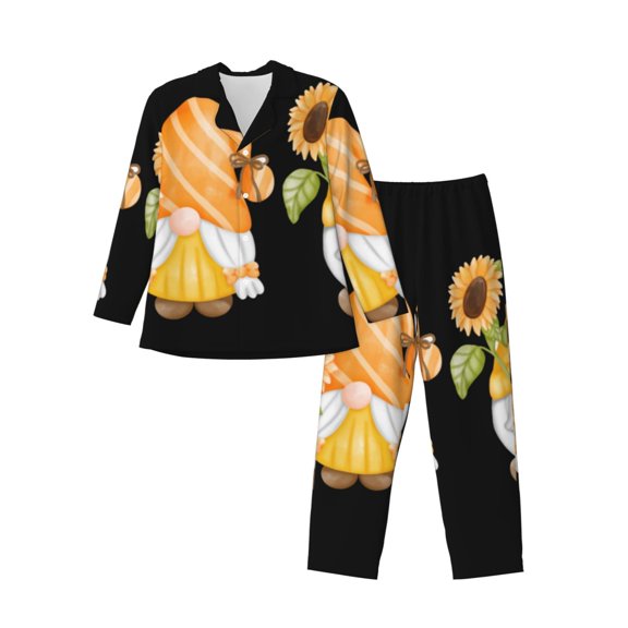 Salouo Sunflower Gnomes 5 Print Button-Front Long Sleeve Pajama Set for Men, Soft 2Pjs Men's Long Sleeve Sleepwear-XX-Large