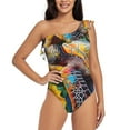 thumbnail image 1 of Salouo Sunflower Turtle Pattern One Shoulder Ruffled One Piece Swimsuit for Women V Neck Swimwear Tummy Control Bathing Suit-X-Large, 1 of 6