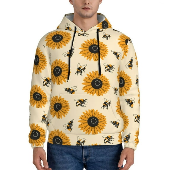 Salouo Sunflowers And Bee Pattern Men's Fall Hoodie Sweatshirt,Sport Hoodie with Pockets for Men Pullover Casual Hooded Sweatshirt-Medium