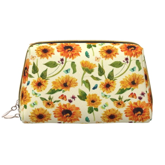 Salouo Sunflowers And Butterflies Pattern Large Cosmetic Bag,Portable Travel Makeup Bag Makeup Brush Organizer Cosmetics Pouch Large Capacity Travel Makeup Case Organizer
