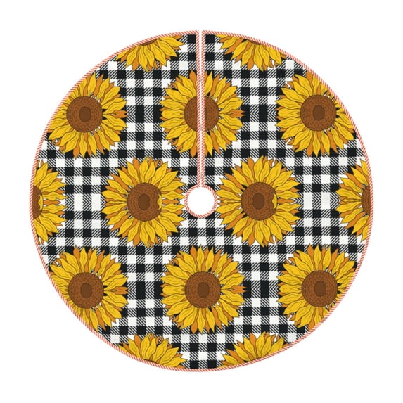 Salouo Sunflowers Christmas Tree Skirt 30" Farmhouse Christmas Decorations Snowman Xmas Tree Skirt Tree Mat for Holiday Party Decor