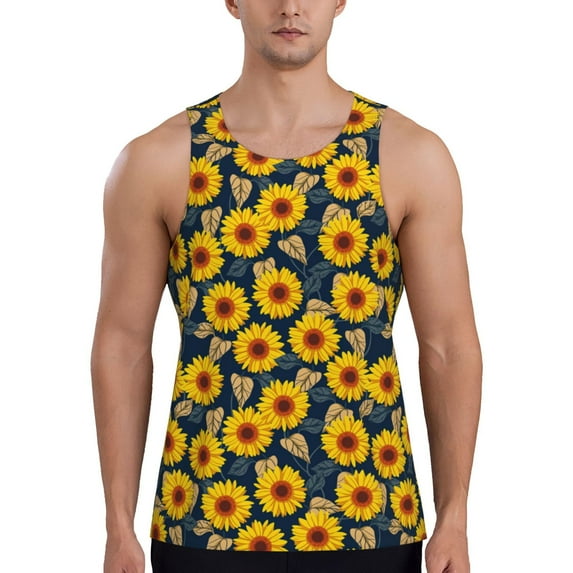Salouo Sunflowers for Men's Tank Tops,Sleeveless Muscle Shirts for Men Quick Dry Workout Tank Top Gym Muscle Tee Fitness Bodybuilding Sleeveless T Shirt-4X-Large