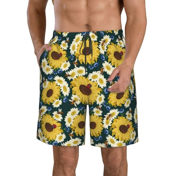 Salouo Sunflowers Pattern Swim Trunks for Men,Men's Hawaiian Bathing Suit Swimsuits Quick Dry Swimming Board Shorts Beach Shorts with Pockets-XX-Large