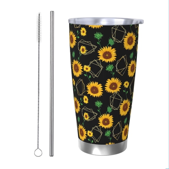 Salouo Sunflowers3 Print 20oz Tumbler with Lid,Stainless Steel Vacuum Insulated Tumbler Durable Insulated Coffee Mug Thermal Cup with Splash Proof Sliding Lid-Straw Two-piece Set