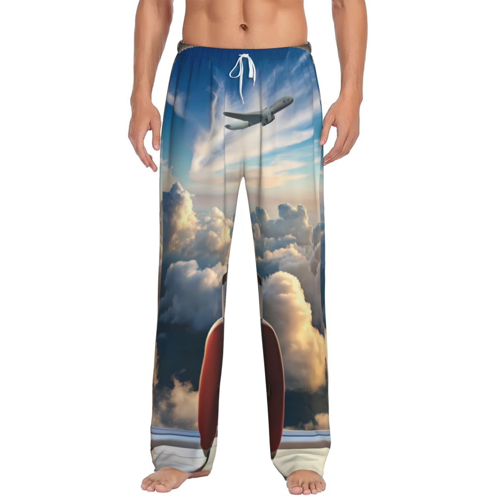 Salouo Sunset Airplane Travel View Print Pajama Pants for Men, Lounge ...