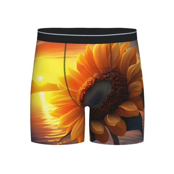 Salouo Sunset Coast Sunflower Pattern Men's Boxer Briefs, Soft & Breathable Underwear Elastic Waistband Briefs for Men,1-Pack