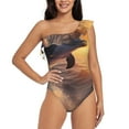 thumbnail image 1 of Salouo Sunset Dancing Dolphin Pattern One Shoulder Ruffled One Piece Swimsuit for Women V Neck Swimwear Tummy Control Bathing Suit-XX-Large, 1 of 6