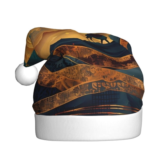Salouo Sunset Desert Journey for Adult Christmas Hat Xmas Holiday Hat Santa Hat for Women & Men Festive Headwear Accessories Fit for Christmas/ New Year/Holiday/Party,1PC