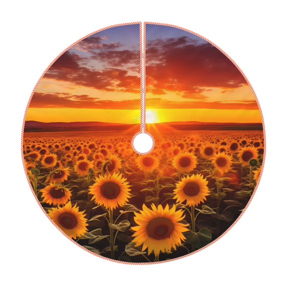 Salouo Sunset Golden Sunflower Field Christmas Tree Skirt 36" Farmhouse Christmas Decorations Snowman Xmas Tree Skirt Tree Mat for Holiday Party Decor