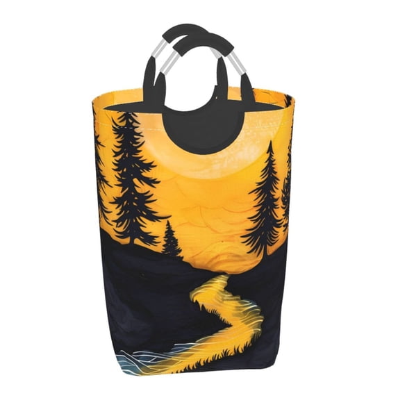 Salouo Sunset River Pine Trees for Dirty Clothes Hamper,Extra Large Hamper Basket Bin 1-Pack Big Laundry Baskets with Handles Laundry Hampers Fits for Bedroom & Living Room