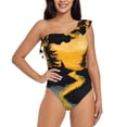 thumbnail image 1 of Salouo Sunset River Pine Trees Pattern One Shoulder Ruffled One Piece Swimsuit for Women V Neck Swimwear Tummy Control Bathing Suit-XX-Large, 1 of 6