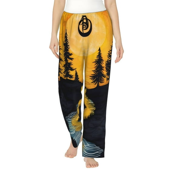 Salouo Sunset River Pine Trees Print Women's Pajama Pants Casual Loose Sweatpants PJs Flowy Pants Drawstring Palazzo for Women Wide Leg Pants Lounge Pajama -Large