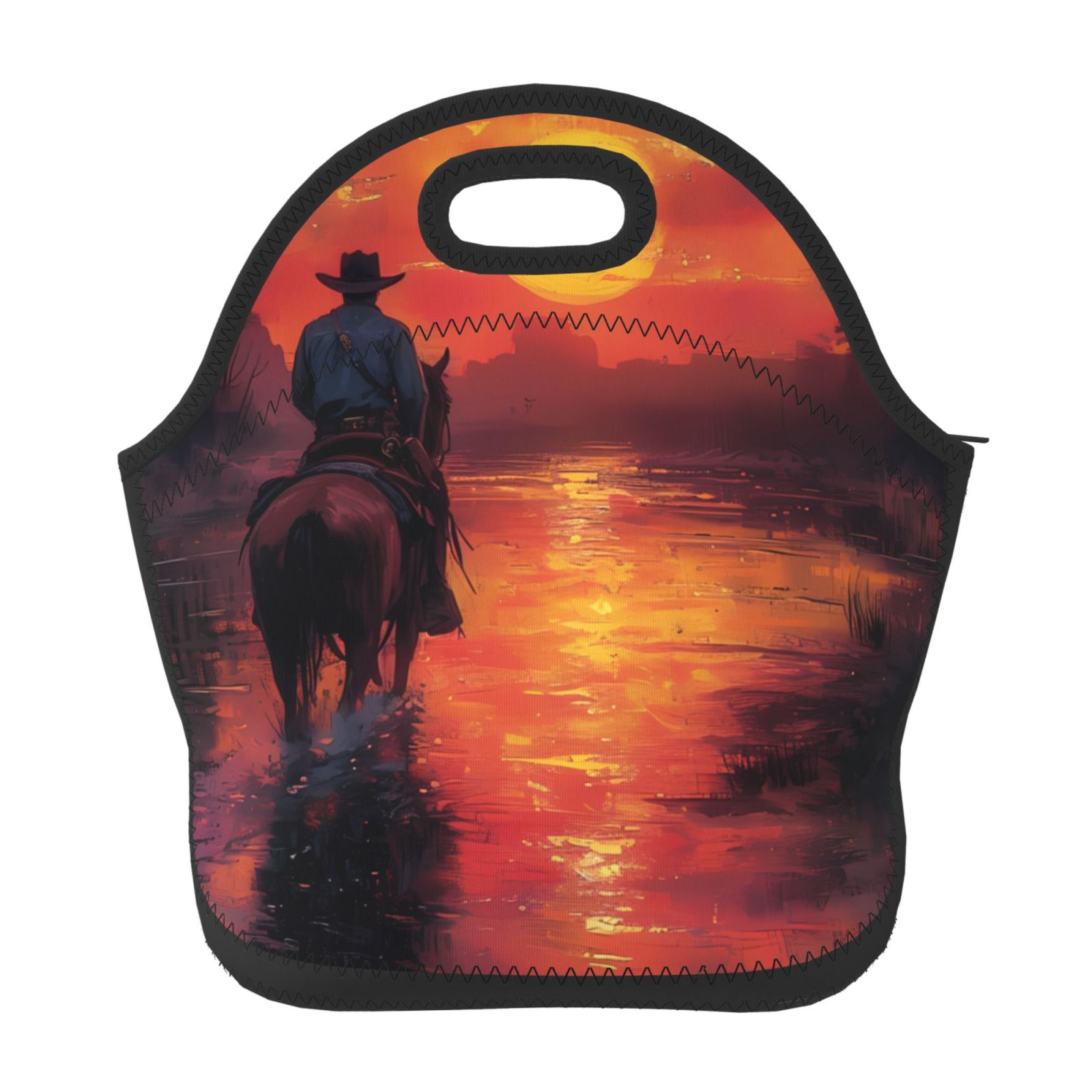 Salouo Sunset River Western Cowboy for Lunch Tote,Lunch Bag Insulated
